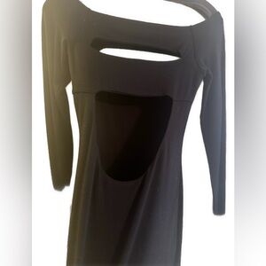 Bailey 44 Long Black Stretch Jersey Keyhole Peekaboo Top Longsleeve Boat Neck Sm